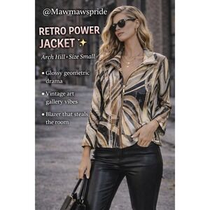 Arch‎ Hill Abstract Print Zip Jacket Size Small Retro Geometric Statement Blazer